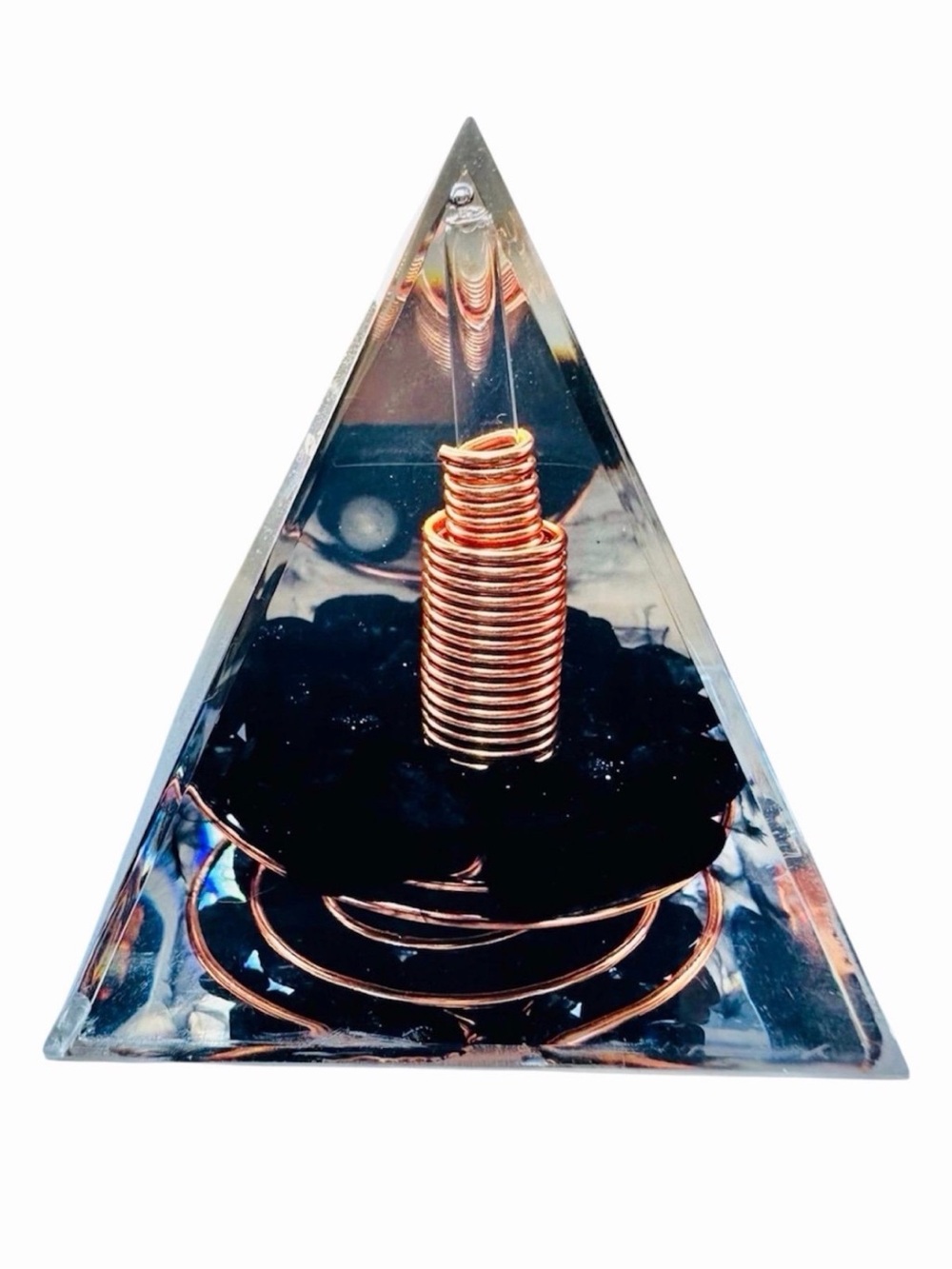 Quartz Crystal Tower Spiral Copper Wire Pyramid (approx 1.5” x 2”)